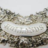 William IV Sterling Silver Hollands Gin Vine Pattern Decanter Label Antique 1835 Birmingham