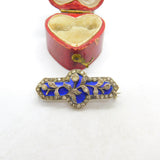 Victorian Sterling Silver, Diamond Paste & Blue Enamel Floral Brooch c1860