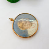 Edwardian 9ct Rose Gold Watercolour Set Double Portrait Locket Antique c1910