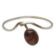 Sterling Silver Cabochon Moss Agate Statement Bangle Bracelet Vintage c1970