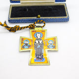 Sterling Silver & Colourful Enamel Greek Orthodox Cross Pendant Vintage 1972 London
