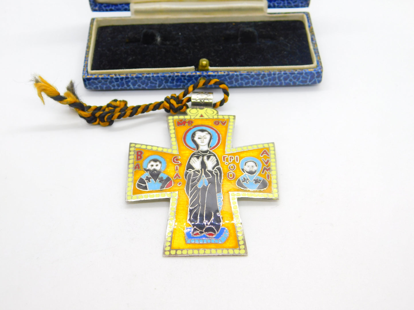 Sterling Silver & Colourful Enamel Greek Orthodox Cross Pendant Vintage 1972 London