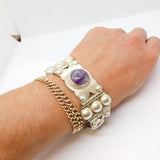 Mexican Chunky Sterling Silver Amethyst Cabochon Statement Bracelet Vintage