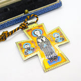 Sterling Silver & Colourful Enamel Greek Orthodox Cross Pendant Vintage 1972 London