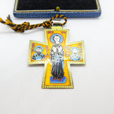 Sterling Silver & Colourful Enamel Greek Orthodox Cross Pendant Vintage 1972 London