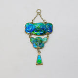 Art Nouveau Sterling Silver Blue-Green Guilloche Enamel Drop Pendant Antique c1910