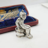 Victorian Silver Plated Monkey on the Loo Novelty Cigar Cutter Fob Antique c1860