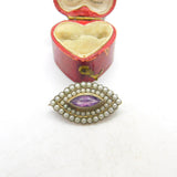 Edwardian Sterling Silver, Seed Pearl & Amethyst Brooch Antique c1910