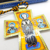 Sterling Silver & Colourful Enamel Greek Orthodox Cross Pendant Vintage 1972 London