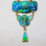 Art Nouveau Sterling Silver Blue-Green Guilloche Enamel Drop Pendant Antique c1910
