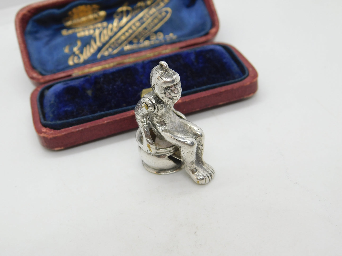 Victorian Silver Plated Monkey on the Loo Novelty Cigar Cutter Fob Antique c1860