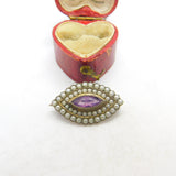 Edwardian Sterling Silver, Seed Pearl & Amethyst Brooch Antique c1910