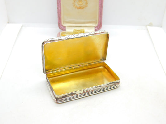 Georgian Sterling Silver Gilded Snuff Box Antique 1827 Birmingham Regency