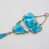 Art Nouveau Sterling Silver Blue-Green Guilloche Enamel Drop Pendant Antique c1910