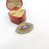 Edwardian Sterling Silver, Seed Pearl & Amethyst Brooch Antique c1910