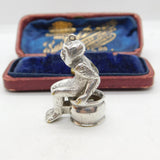 Victorian Silver Plated Monkey on the Loo Novelty Cigar Cutter Fob Antique c1860