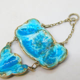 Art Nouveau Sterling Silver Blue-Green Guilloche Enamel Drop Pendant Antique c1910