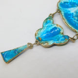 Art Nouveau Sterling Silver Blue-Green Guilloche Enamel Drop Pendant Antique c1910
