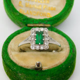 18ct White Gold, 0.2ct Emerald & Diamond Engagement Ring Antique c1920 Art Deco