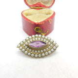 Edwardian Sterling Silver, Seed Pearl & Amethyst Brooch Antique c1910