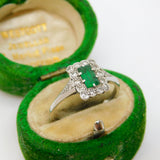 18ct White Gold, 0.2ct Emerald & Diamond Engagement Ring Antique c1920 Art Deco