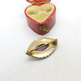 Edwardian Sterling Silver, Seed Pearl & Amethyst Brooch Antique c1910