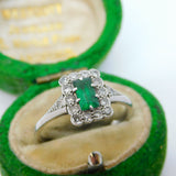 18ct White Gold, 0.2ct Emerald & Diamond Engagement Ring Antique c1920 Art Deco