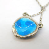 Art Nouveau Sterling Silver Blue-Green Guilloche Enamel Pendant Necklace Antique c1890
