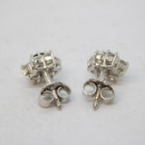 18ct White Gold, Diamond & Sapphire Floral Stud Earrings Vintage c1970s