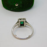 18ct White Gold, 0.2ct Emerald & Diamond Engagement Ring Antique c1920 Art Deco