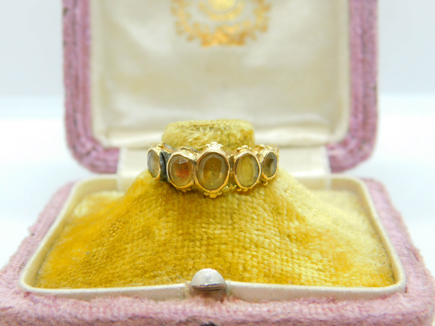 Victorian 18ct Yellow Gold & Five-Stone Citrine Dress Ring Antique 1872 Size M