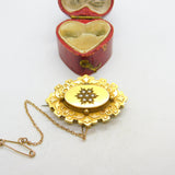 Victorian 15ct Gold & Seed Pearl Mourning Brooch 1864 Birmingham Antique