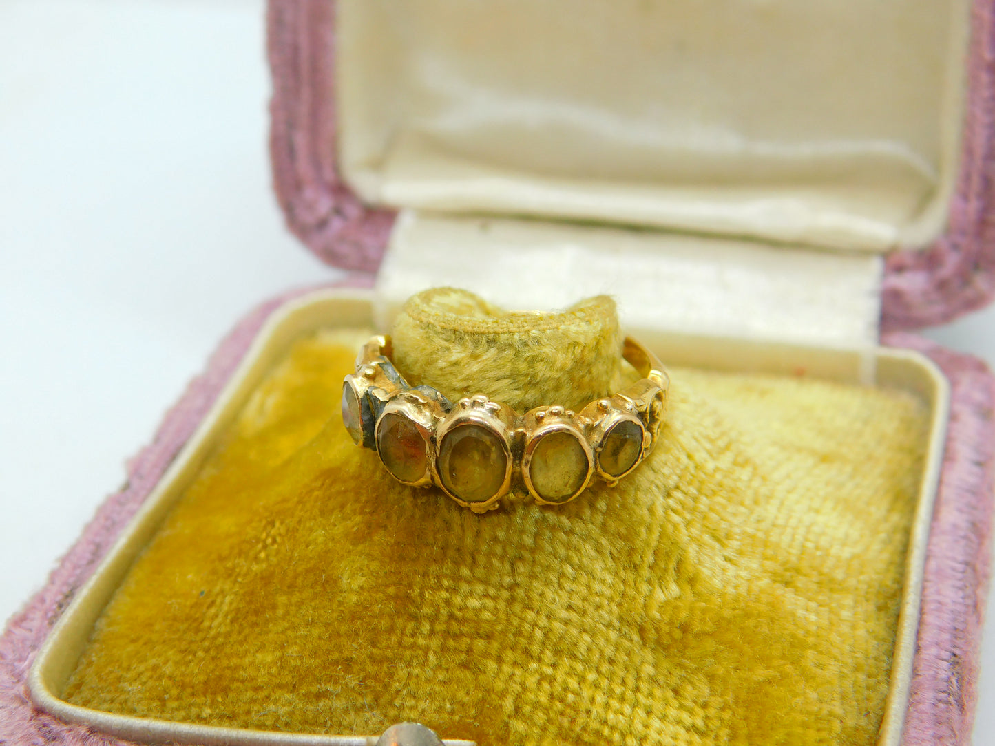 Victorian 18ct Yellow Gold & Five-Stone Citrine Dress Ring Antique 1872 Size M