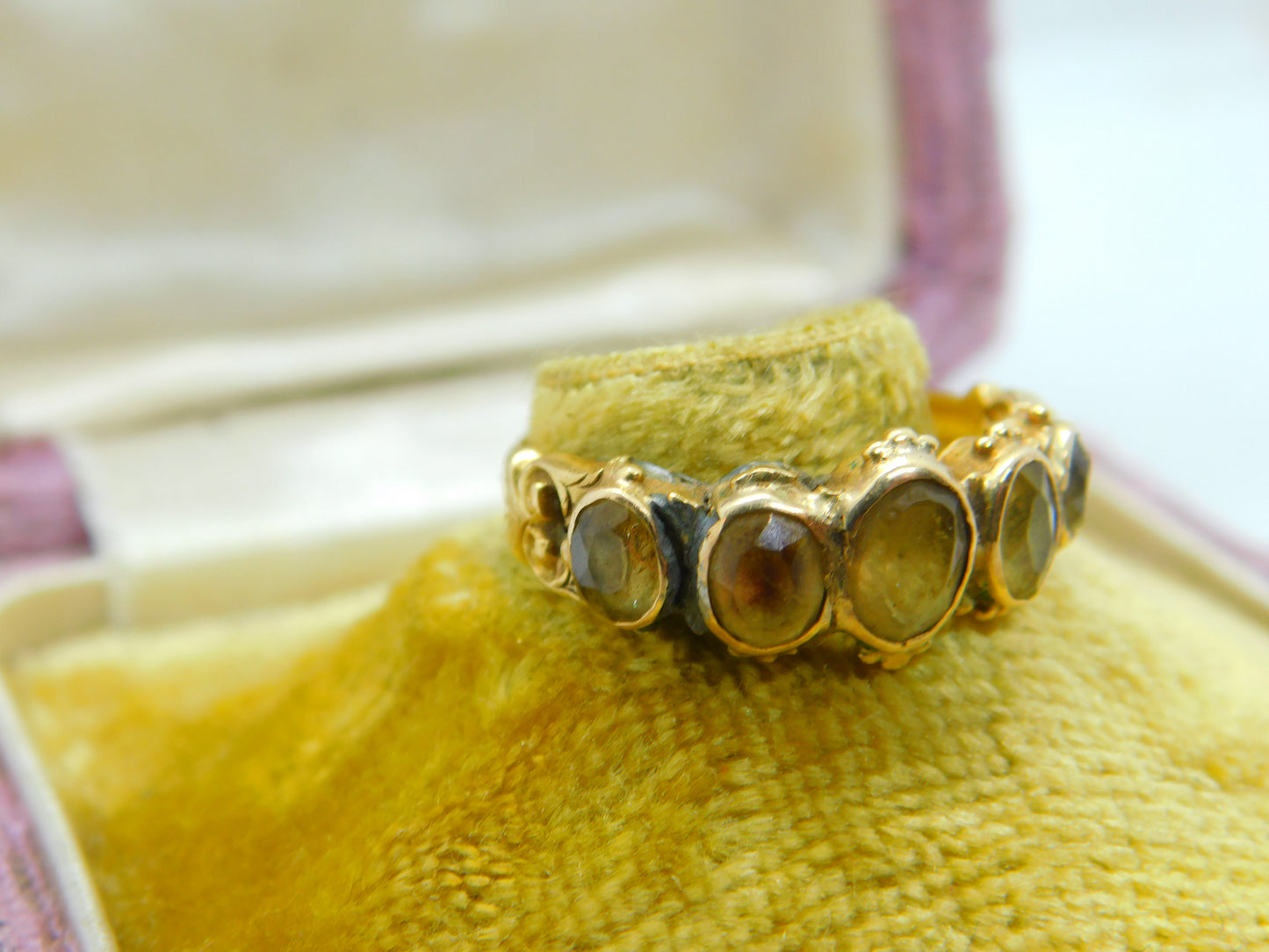 Victorian 18ct Yellow Gold & Five-Stone Citrine Dress Ring Antique 1872 Size M