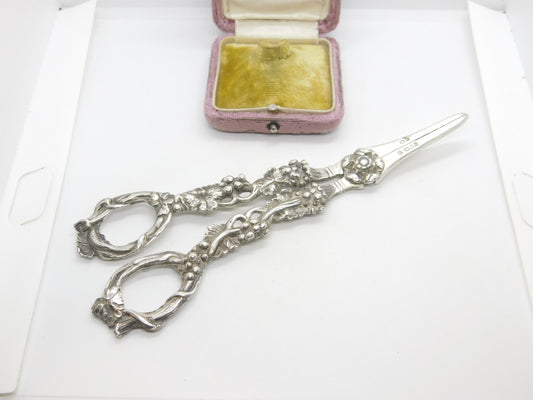 Sterling Silver Floral Pattern Grape Scissors or Shears 1975 London Vintage