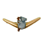 Australian 9ct Gold Silver Lined Enamel Koala Boomerang Brooch Antique c1930