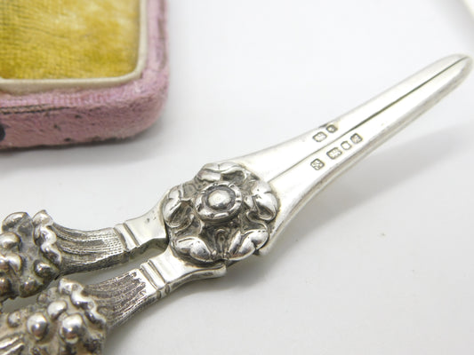 Sterling Silver Floral Pattern Grape Scissors or Shears 1975 London Vintage