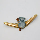 Australian 9ct Gold Silver Lined Enamel Koala Boomerang Brooch Antique c1930