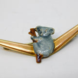 Australian 9ct Gold Silver Lined Enamel Koala Boomerang Brooch Antique c1930
