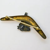 Australian 9ct Gold Silver Lined Enamel Koala Boomerang Brooch Antique c1930