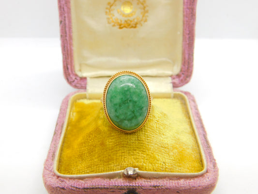 9ct Yellow Gold Large Cabochon Turquoise Statement Ring 1970 Birmingham Vintage