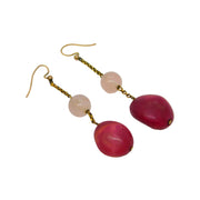 9ct Rose Gold Natural Red Quartz & Rose Quartz Drop Earrings Antique c1920