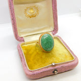 9ct Yellow Gold Large Cabochon Turquoise Statement Ring 1970 Birmingham Vintage