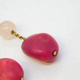9ct Rose Gold Natural Red Quartz & Rose Quartz Drop Earrings Antique c1920