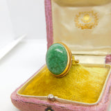 9ct Yellow Gold Large Cabochon Turquoise Statement Ring 1970 Birmingham Vintage