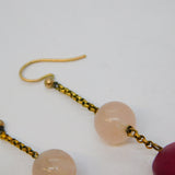 9ct Rose Gold Natural Red Quartz & Rose Quartz Drop Earrings Antique c1920