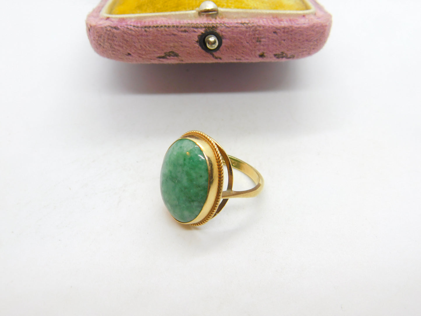 9ct Yellow Gold Large Cabochon Turquoise Statement Ring 1970 Birmingham Vintage