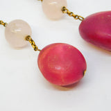 9ct Rose Gold Natural Red Quartz & Rose Quartz Drop Earrings Antique c1920