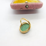 9ct Yellow Gold Large Cabochon Turquoise Statement Ring 1970 Birmingham Vintage