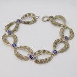 Scandinavian 835 Silver & Enamel Floral Filigree Panel Bracelet Antique c1920